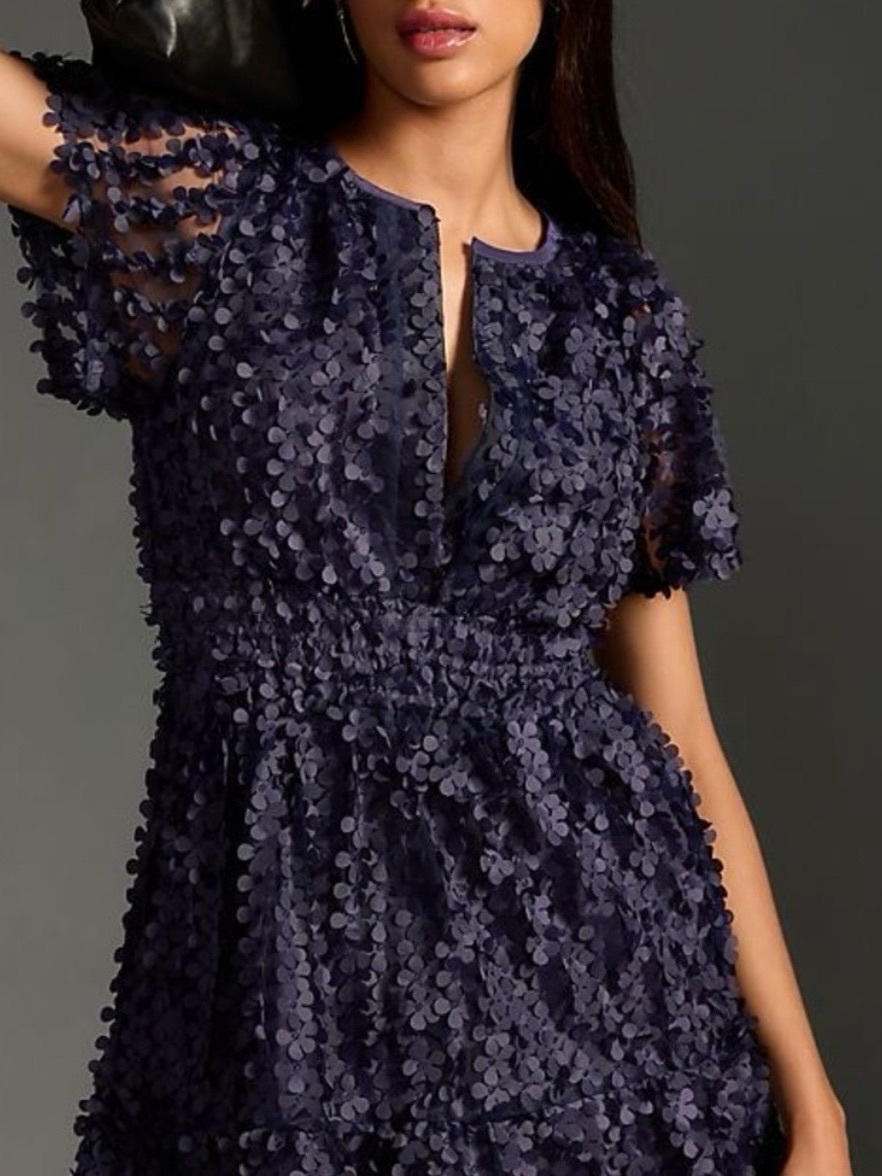 Anthropologie Somerset 3d Floral Applique Dress Size Medium Petite